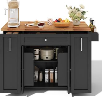 STILVORA Carro De Cocina Con Encimera Abatible, 3 Cajones Y Ruedas, En Mdf, 120 X 45 (70) X 87 Cm, Negro Natural