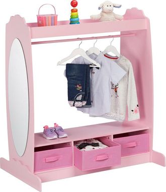 Relaxdays Appendiabiti per Bambini, con Asta Attaccappanni, 2 Ripiani, 3 Box, Specchio Ovale, hlp: 107x97,5x61 cm, Rosa - Relaxdays