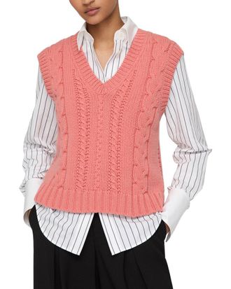 Lafayette 148 New York Cabled V-Neck Wool & Cashmere-Blend Vest