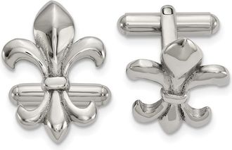 Diamond2Deal Stainless Steel Polished Fleur de Lis Cufflinks
