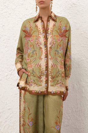 Zimmermann Indra Relaxed Shirt In Khaki Scarf Floral