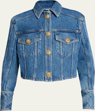 Balmain Two-Pocket Crop Denim Jacket