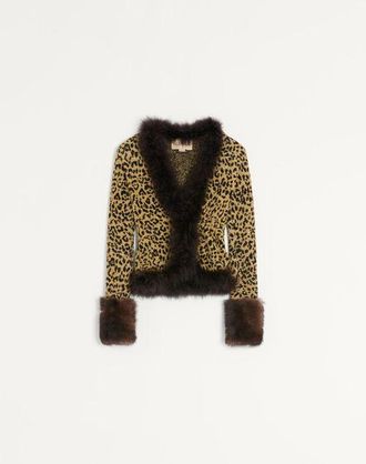 Valentino Jacquard Animal Print Lurex Knit Jacket Wo