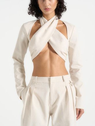 Mani&egrave;re De Voir Wendy Linen Bolero Top in Natural at Nordstrom, Size 10