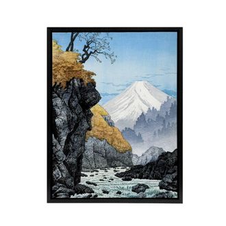 Artery8 Foot Of Mount Ashitaka Framed Canvas Wall Art Print Hiroaki Takahashi in Blue | Size: W24 x H32