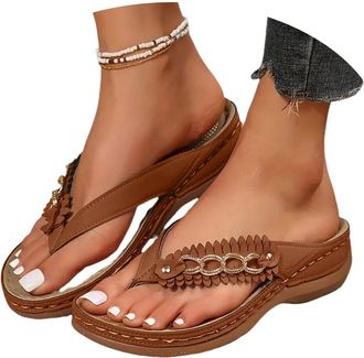Generic Orthopedic Sandals For Women 2026 Summer Orthopedic Wide Width Wedge Flip Flops With Arch Support Non-Slip Platform Slides Lady Slip On Wedges Lightwe