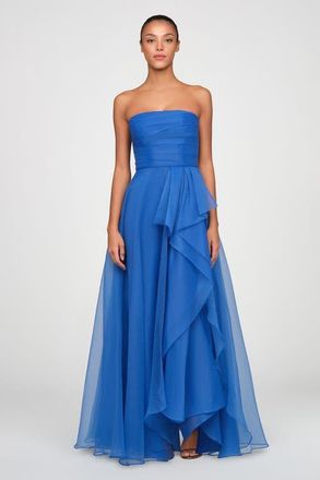 Theia Teresa Strapless Draped Organza Gown in Brilliant Blue at Nordstrom, Size 16