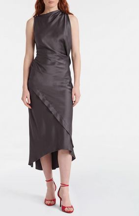 Victoria Beckham Kyra Asymmetrical Midi Dress with Bare Shoulders