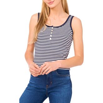 CeCe by Cynthia Steffe Stripe Rib Tank in Classic Navy at Nordstrom, Size Small