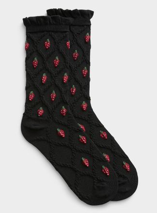 Simons Womens Strawberry and textured diamond socks