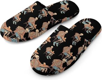 Generic Skeleton in Bar Mens Cotton Slippers Memory Foam Comfort House Shoes Winter Indoor Slipper for Hotel Casa Spa