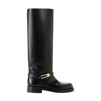 Elisabetta Franchi High Boots, female, Black, 4 UK, Black Leather Tube Shaft Boots