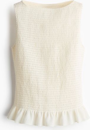 H&M Gesmoktes Top mit U-Boot-Ausschnitt - White