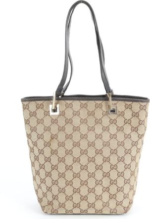 Gucci Gg Canvas Brown Gg Canvas Leather Handbag Shoulder Bag Tote Bag (Pre-Owned)