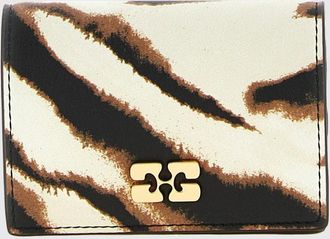 Ganni Bou Zebra-Print Faux Leather Wallet with Butterfly Logo