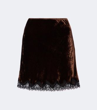 Rixo Kornelia lace-trimmed velvet miniskirt