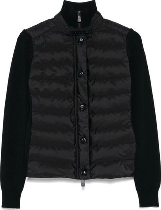 Moncler Zwarte Gewatteerde Wol en Nylon Jas - Dames - Winterjassen - Zwart - L - Wol - Jassen
