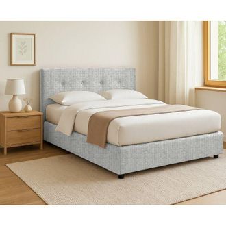 Dmora Cama Doble Preston, Desenfundable, Hecha En Italia, Gris Claro