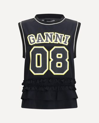 Ganni Cycora oversized tank Top with ruffled hem Female M
