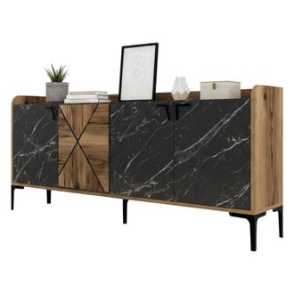 Dmora Credenza Fay, Aparador 2 Estantes, Puertas Batientes, 3 Puertas, 180x35x79h Cm Marr&oacute;n Nogal