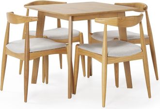 HOMN Juego de mesa 80x80 cm y 4 sillas de comedor color roble