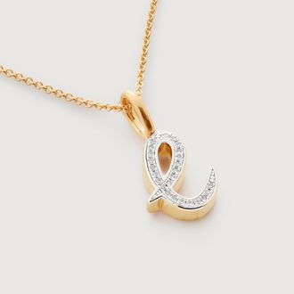 Monica Vinader Gold Alphabet E Diamond Fine Chain Necklace Adjustable 46cm/18 Diamond