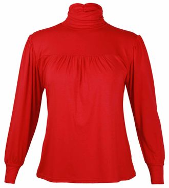 Purple Hanger New Womens Gathered Ruched Long Sleeve T-Shirt Tops Ladies Stretch High Polo Neck Plus Size Top