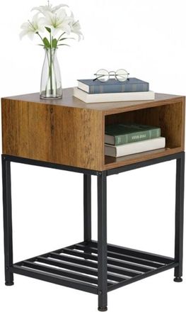 Relaxdays Relaxdays bedside table with storage & shelf, HWD: 58x40x40 cm, industrial style, wood effect, metal, brown/black