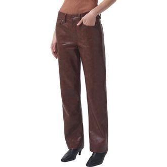 A Gold E Sloane High Waist Straight Leg Recycled Leather Pants in Cola at Nordstrom Rack, Size 30