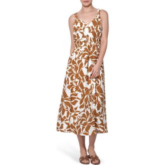 Adelyn Rae Kiana Wood Trim Sleeveless Maxi Dress in Off White/Rust at Nordstrom, Size X-Large