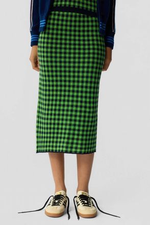Guest In Residence Gingham Long Skirt In Midnight/match Point