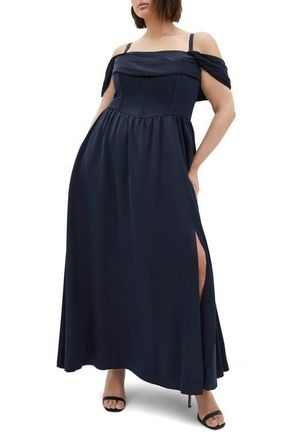 City Chic Angel Love Corset Maxi Dress in Navy at Nordstrom, Size Xxl