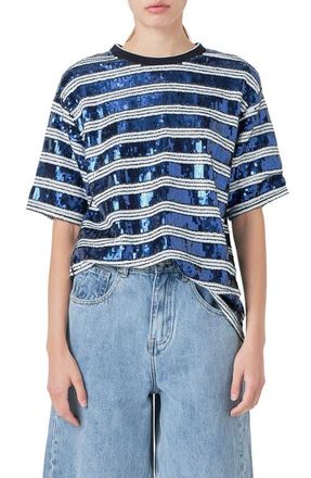 Grey Lab Sequin Stripe Top in White/Navy at Nordstrom, Size X-Small