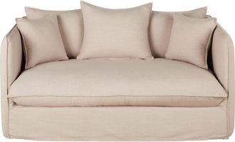 Maisons du monde Sof&aacute; cama de 2 plazas de tela beige efecto lino, colch&oacute;n 10 cm