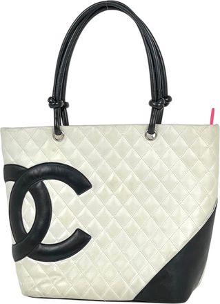 Chanel Ligne Cambon Black White Leather Shoulder Bag Tote Bag (Pre-Owned)