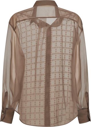 Brunello Cucinelli Womens Shirt Silk Georgette Embroidered Brown