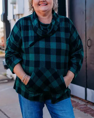 Multiples Cuffed Dolman Brushed Knit Top In Evergreen