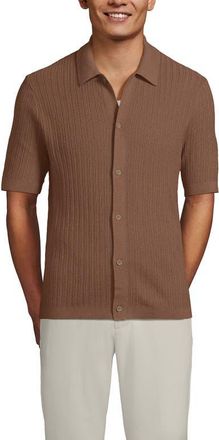 Lands End Short Sleeve Lightweight Button Through Polo in Dark Jute Brown at Nordstrom, Size Xx-Large