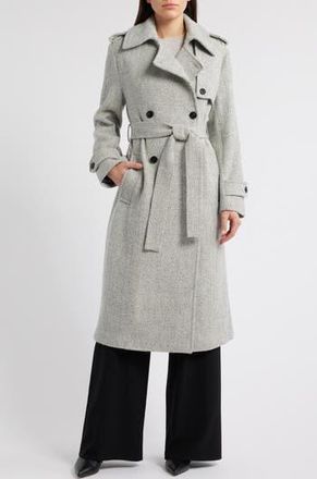 Reiss Alba Wool Blend Double Breasted Coat in Black/White at Nordstrom Rack, Size 8