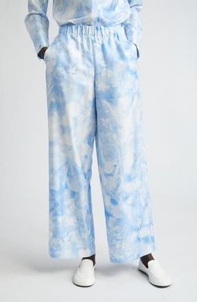 Lafayette 148 New York Riverside Silk Twill Wide Leg Pants in Sky Blue Multi at Nordstrom Rack, Size Small