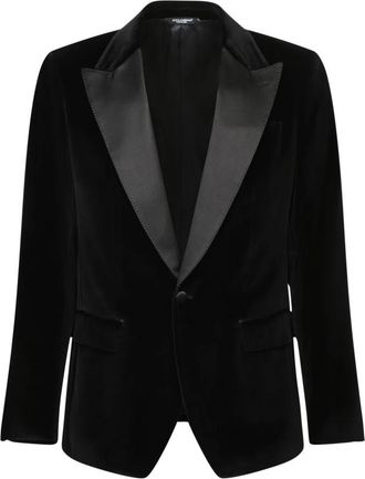 Dolce & Gabbana Elegante Fluwelen Jas met Satijnen Revers - Heren - Blazers - Zwart - S - Satijn - Jassen