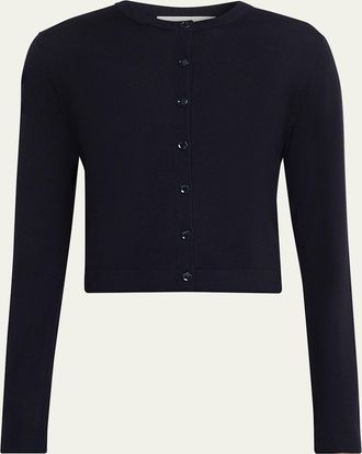 Jason Wu Merino Wool Crewneck Cardigan With Satin Panel