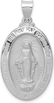 Diamond2Deal 14k White Gold Polished and Satin Hollow Miraculous Medal Oval Pendant