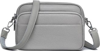 Generic Compatible For Many Pocket Real Leather Women Shoulder Messenger Bags Female Soft Cowhide Handbags(Grey)