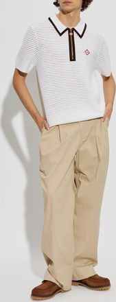 Casablanca Wool Polo Shirt With Logo Patch, Mens, Cream