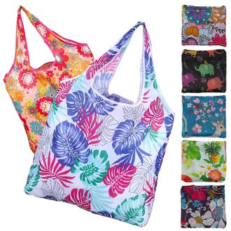 Cabilock 7 Pcs Reusable Foldable Shopping Tote Bags Large Polyester Grocery Bags Pattern Print Washable Eco-Friendly for Women and Daily Use
