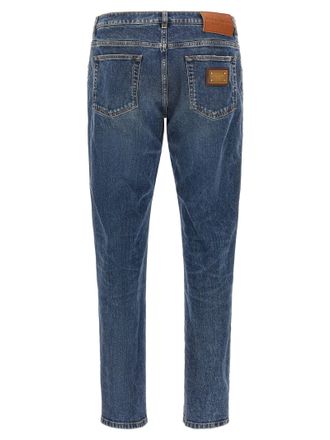 Dolce & Gabbana Logo-Plaque Cotton Denim Jeans - Blue
