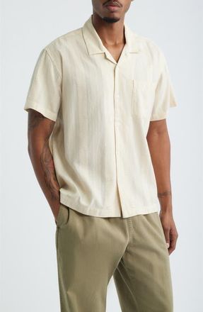 Obey Samuel Texture Stripe Camp Shirt in Unbleached Multi at Nordstrom, Size X-Large