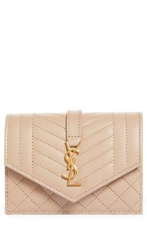 Saint Laurent Monogram Pebbled Leather Envelope Card Case in Dark B at Nordstrom
