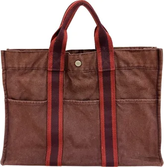 Herm&egrave;s Red Color Wine Canvas Tote Bag (Pre-Owned)